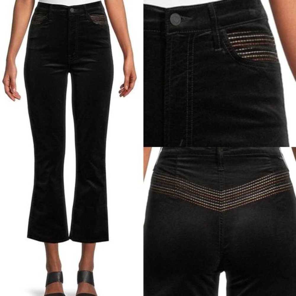 Mother The Smooth Hustler Black‎ Stretch Velvet Jeans Metallic Cropped Size 28